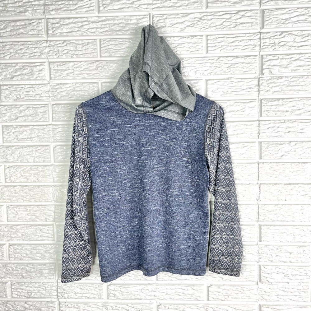 Buzz Cuts Boys Grey and Blue Lightweight Hooded Long Sleeve Shirt Small 8